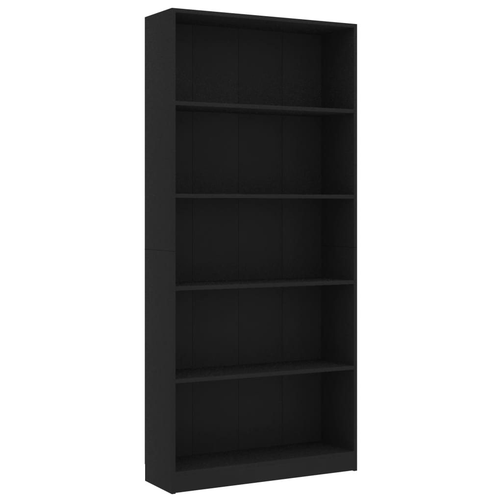 Bookcase with 5 shelves, black, 80x24x175 cm, chipboard