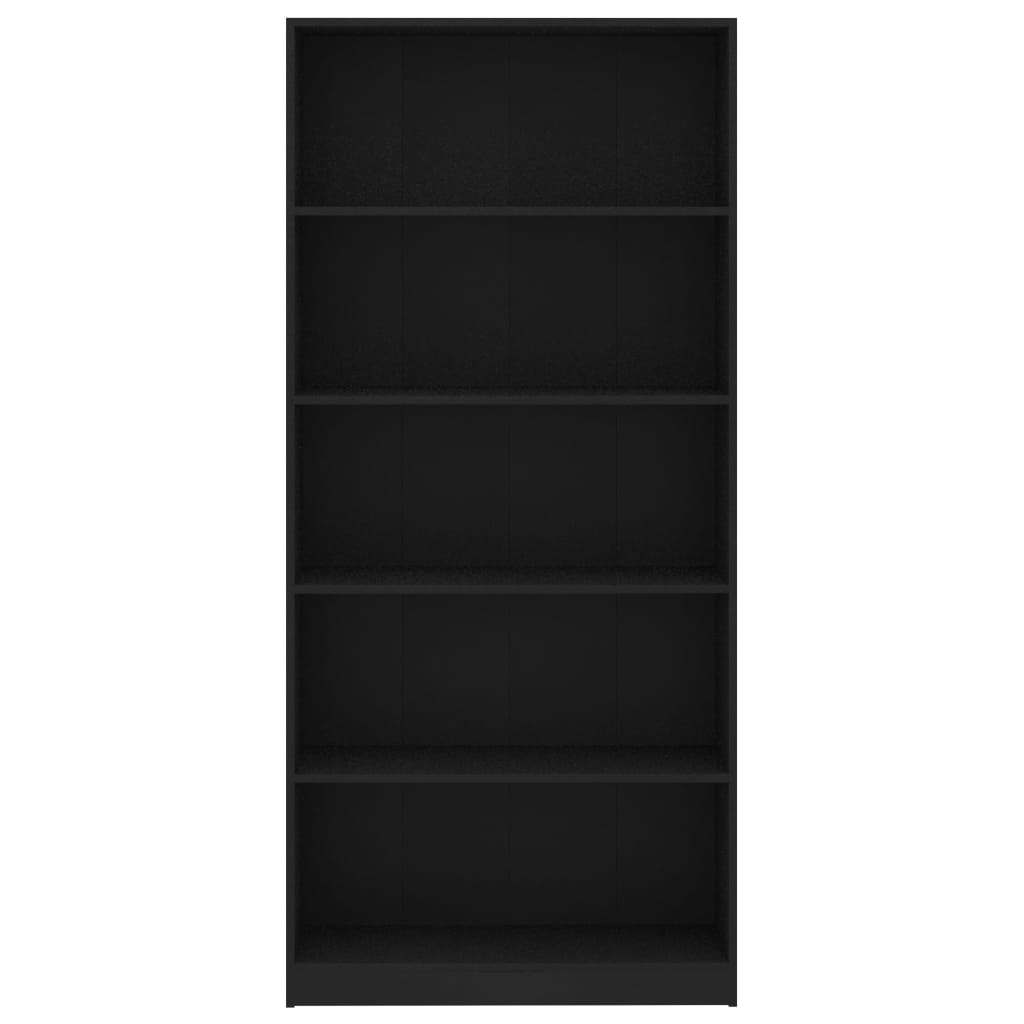 Bookcase with 5 shelves, black, 80x24x175 cm, chipboard