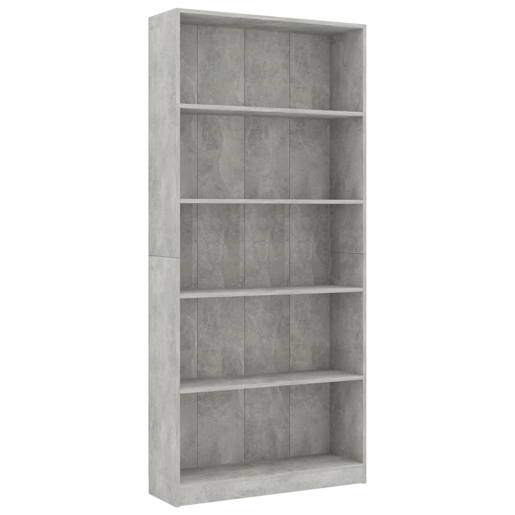Bookcase with 5 shelves, concrete grey, 80 x 24 x 175 cm, chipboard