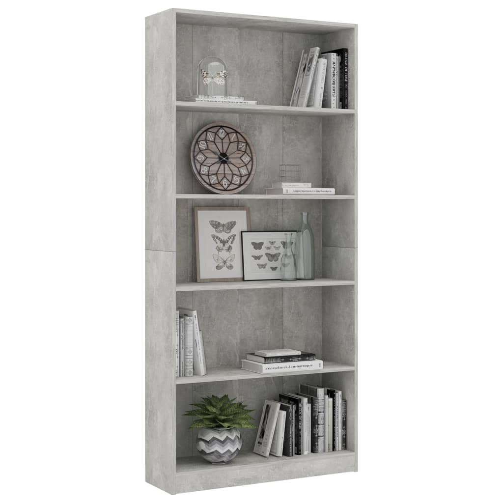 Bookcase with 5 shelves, concrete grey, 80 x 24 x 175 cm, chipboard