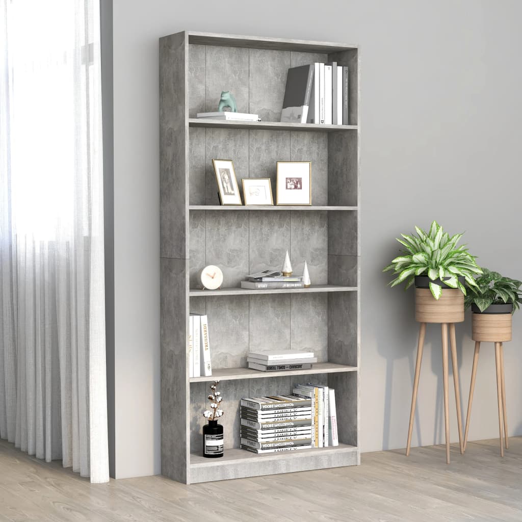 Bookcase with 5 shelves, concrete grey, 80 x 24 x 175 cm, chipboard