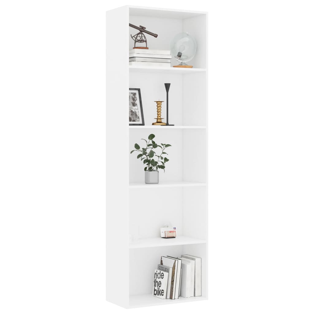 Bookcase with 5 shelves, white, 60x30x189 cm, chipboard