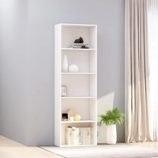 Bibliotecă cu 5 rafturi, alb, 60x30x189 cm, lemn prelucrat