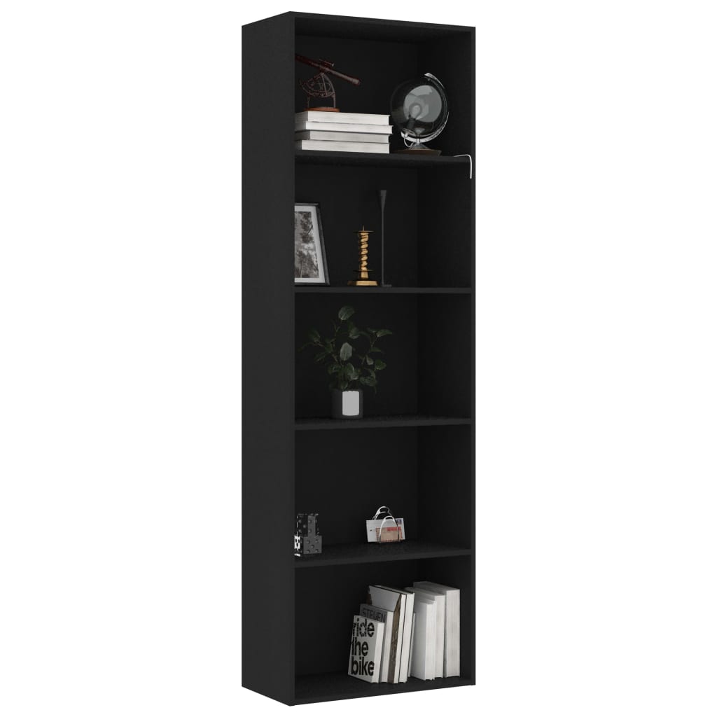 Bibliotecă cu 5 rafturi, negru, 60x30x189 cm, lemn prelucrat