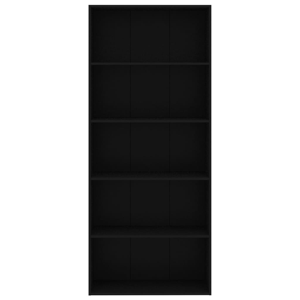 Bibliotecă cu 5 rafturi, negru, 80x30x189 cm, lemn prelucrat