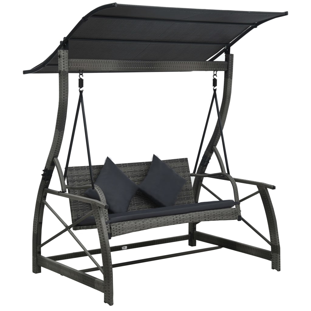 3-seater garden swing with canopy, gray, polyrattan