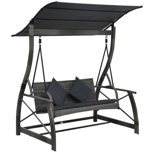 3-seater garden swing with canopy, gray, polyrattan