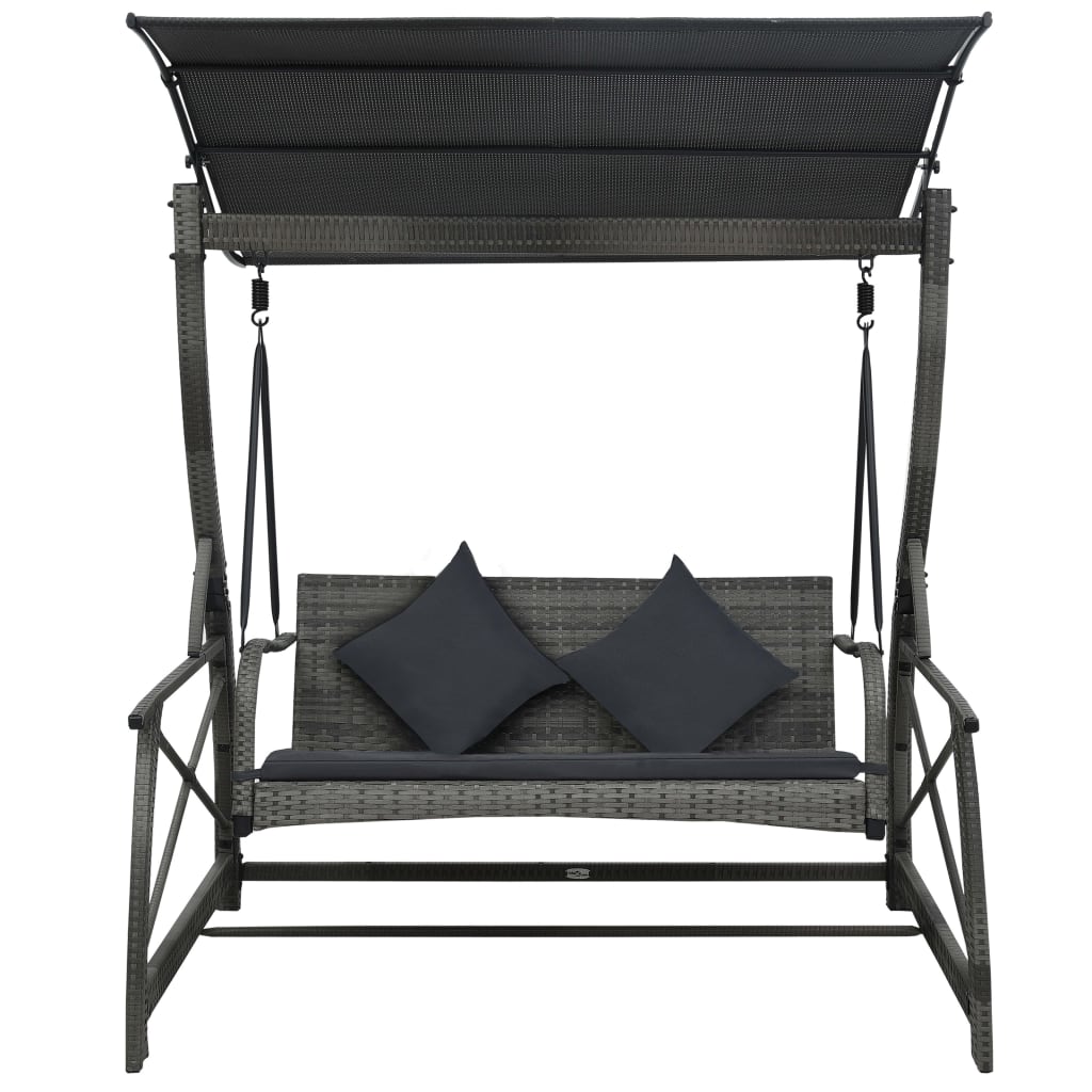 3-seater garden swing with canopy, gray, polyrattan