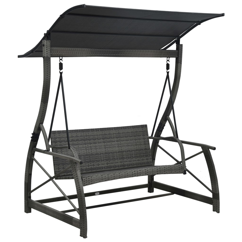 3-seater garden swing with canopy, gray, polyrattan