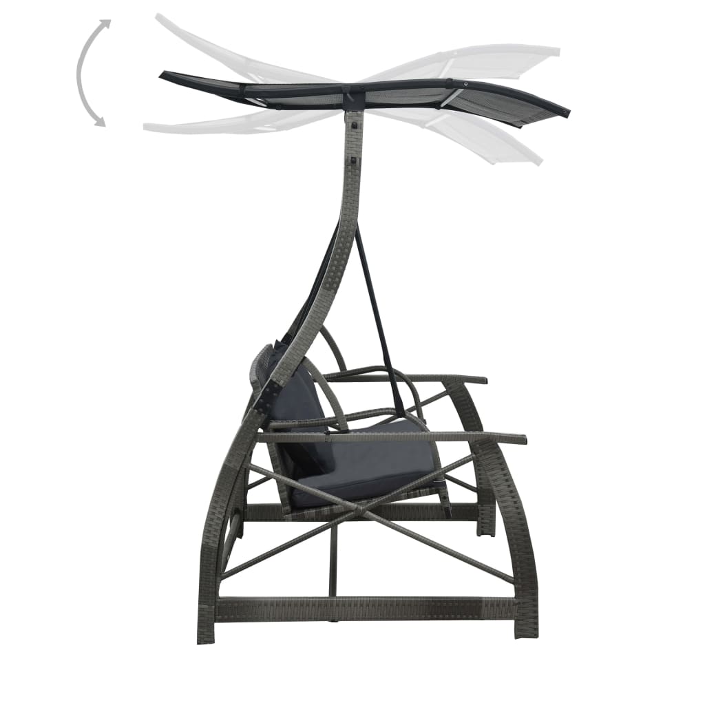 3-seater garden swing with canopy, gray, polyrattan