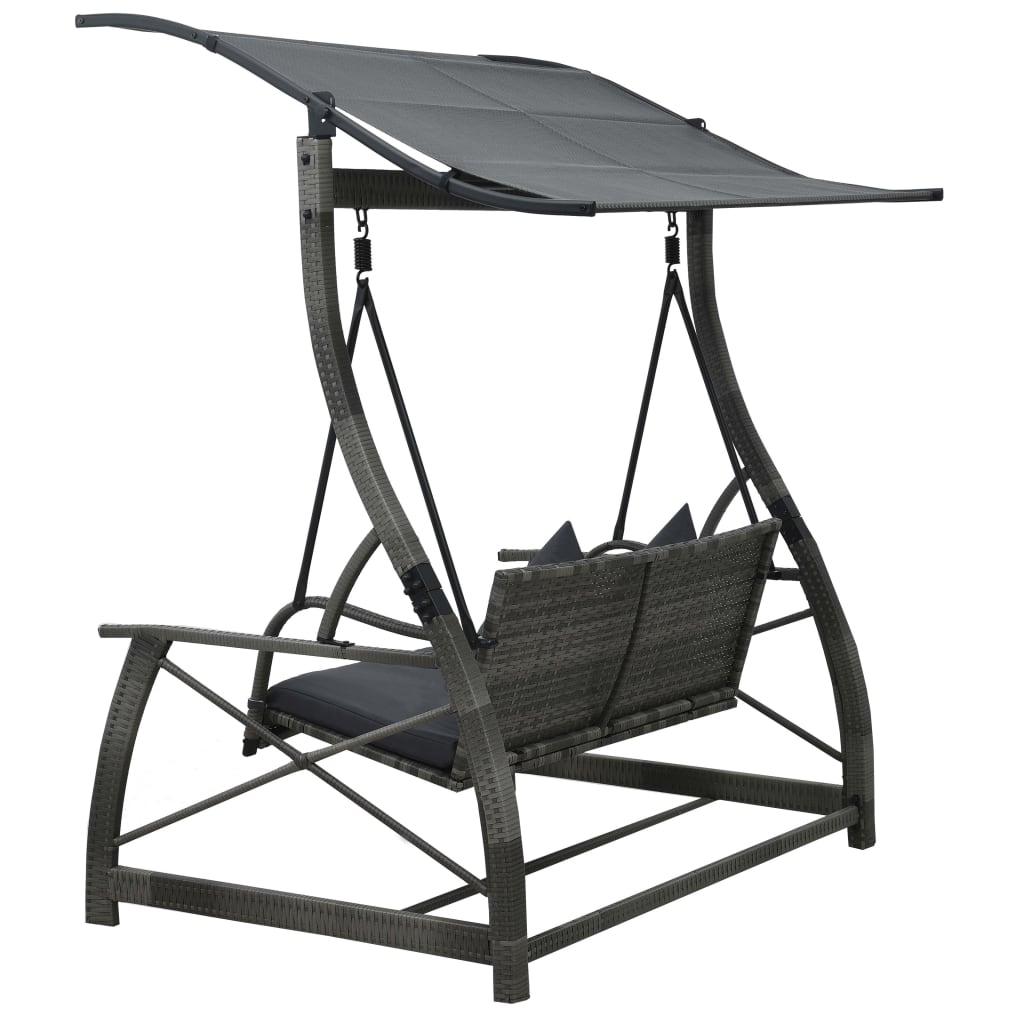 3-seater garden swing with canopy, gray, polyrattan
