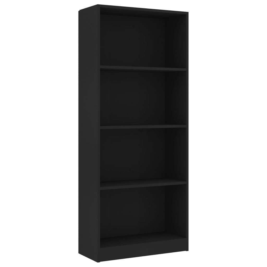 Bookcase with 4 shelves, black, 60 x 24 x 142 cm, chipboard