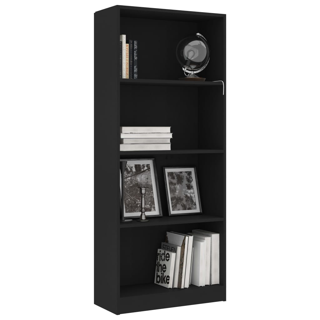 Bookcase with 4 shelves, black, 60 x 24 x 142 cm, chipboard