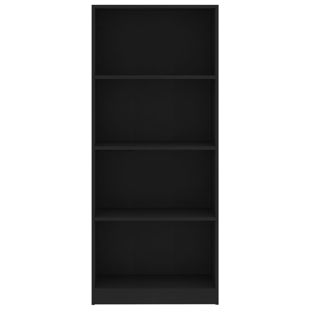 Bookcase with 4 shelves, black, 60 x 24 x 142 cm, chipboard