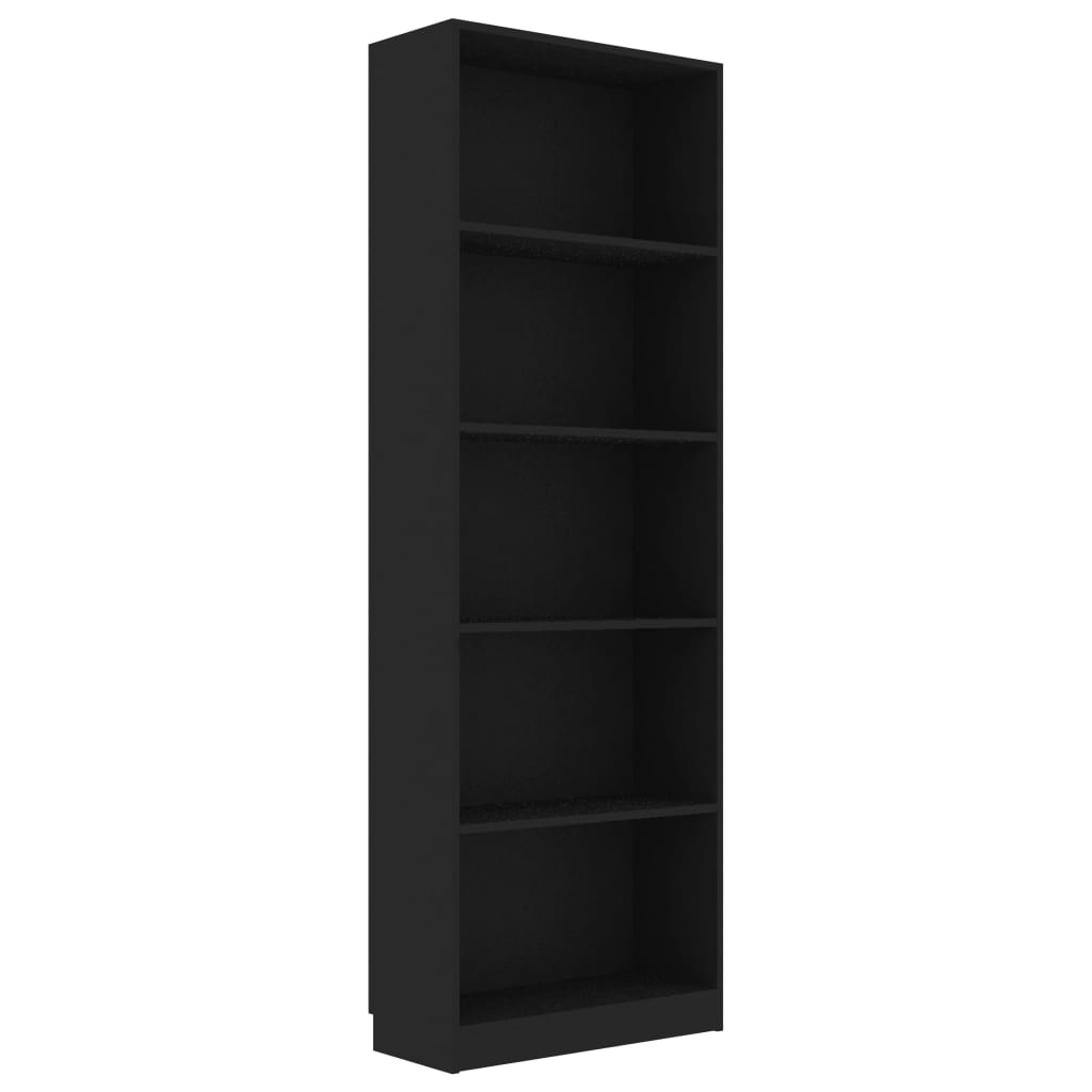 Bibliotecă cu 5 rafturi, negru, 60x24x175 cm, lemn prelucrat