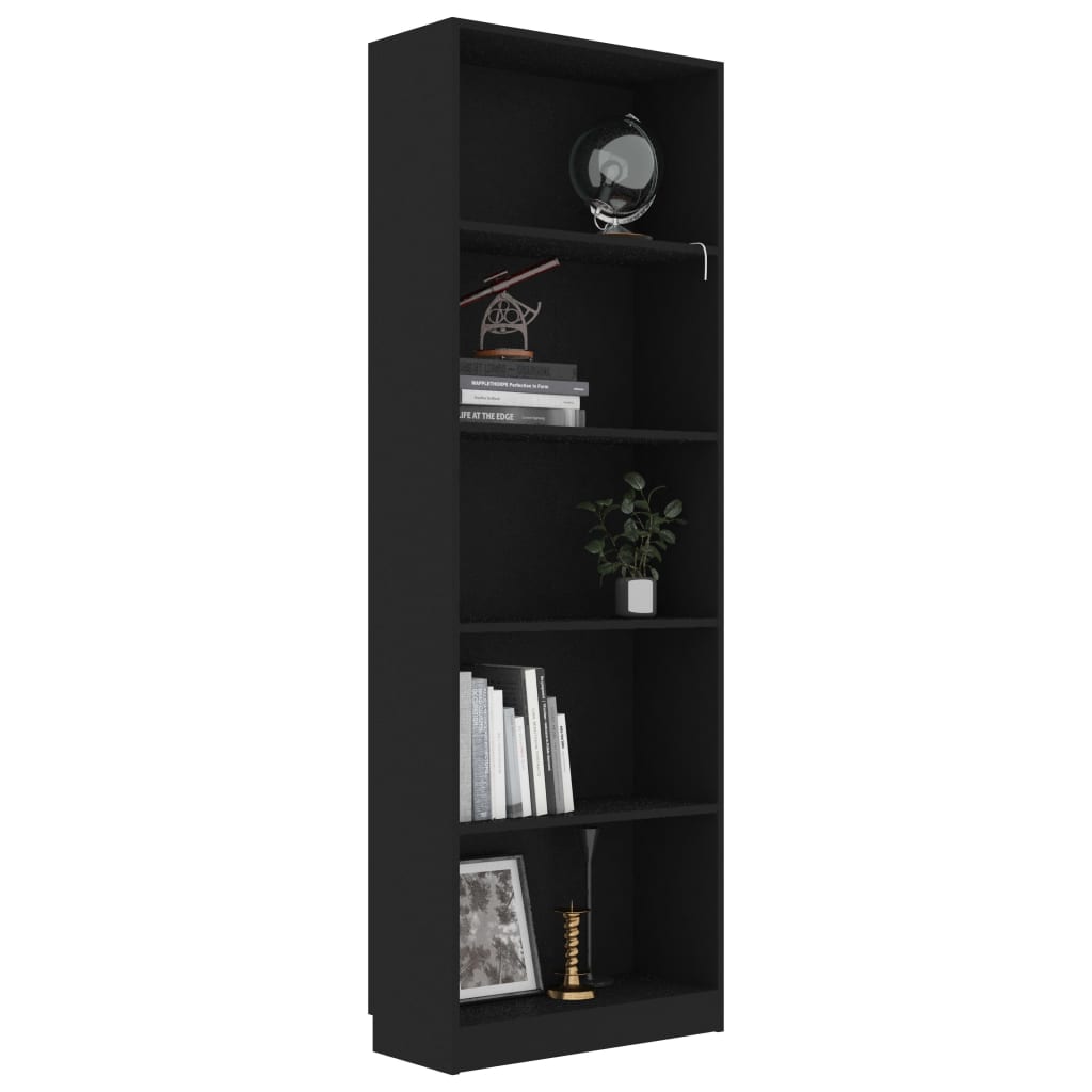 Bibliotecă cu 5 rafturi, negru, 60x24x175 cm, lemn prelucrat