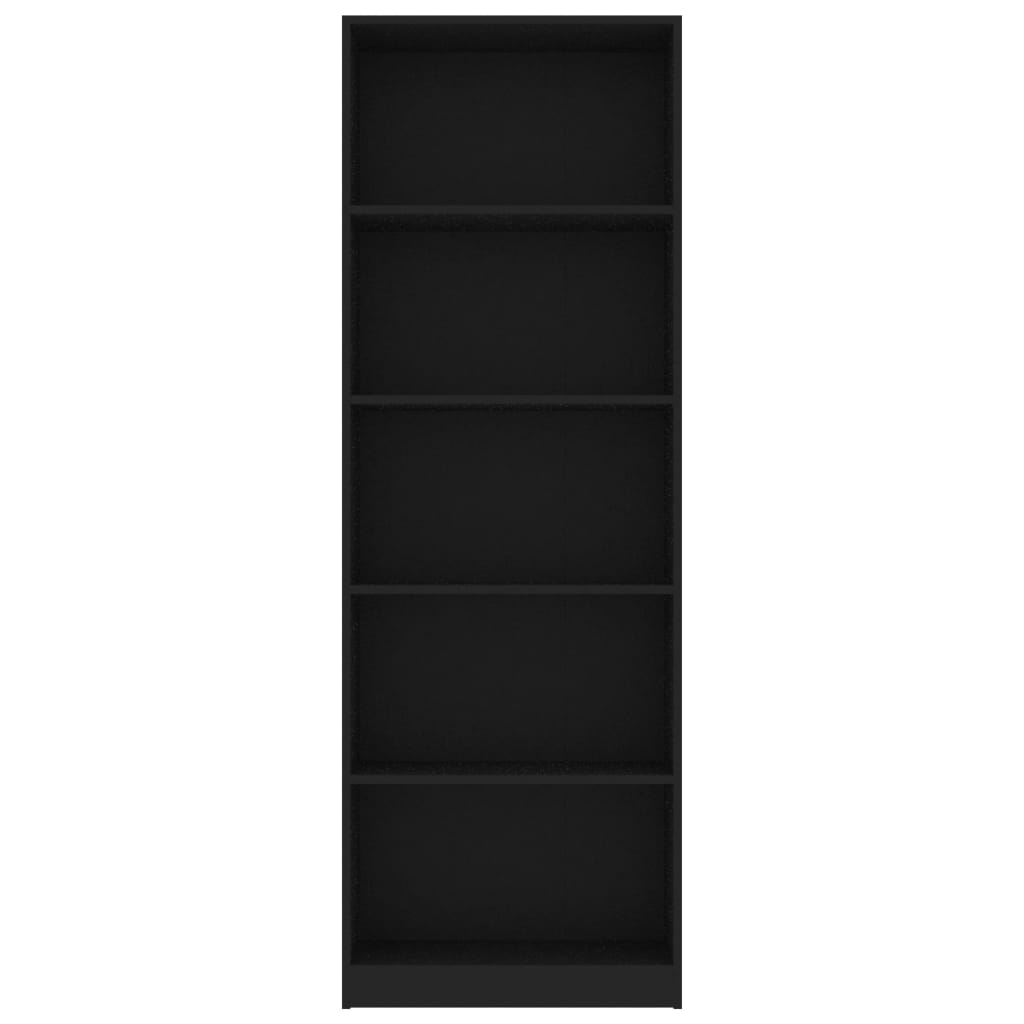 Bibliotecă cu 5 rafturi, negru, 60x24x175 cm, lemn prelucrat