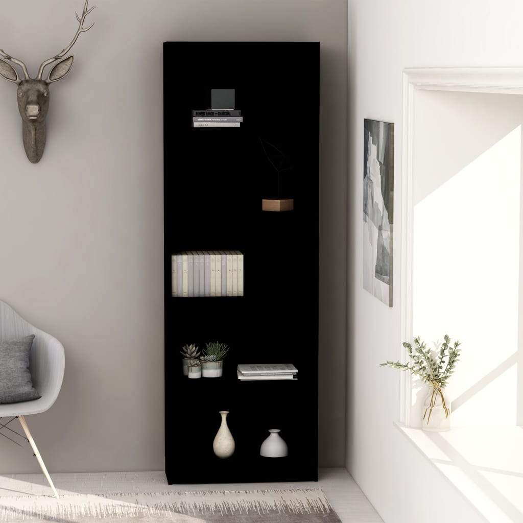 Bibliotecă cu 5 rafturi, negru, 60x24x175 cm, lemn prelucrat