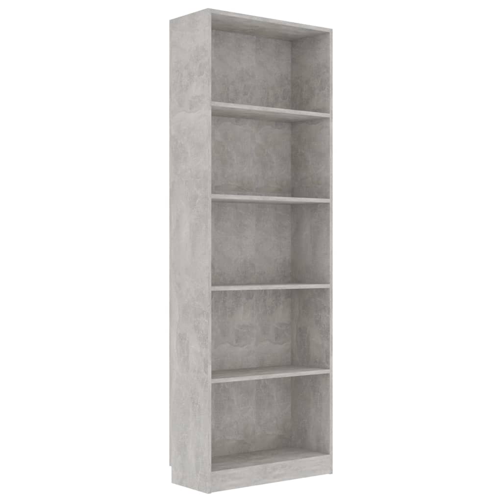 Bookcase with 5 shelves, concrete grey, 60x24x175 cm, chipboard