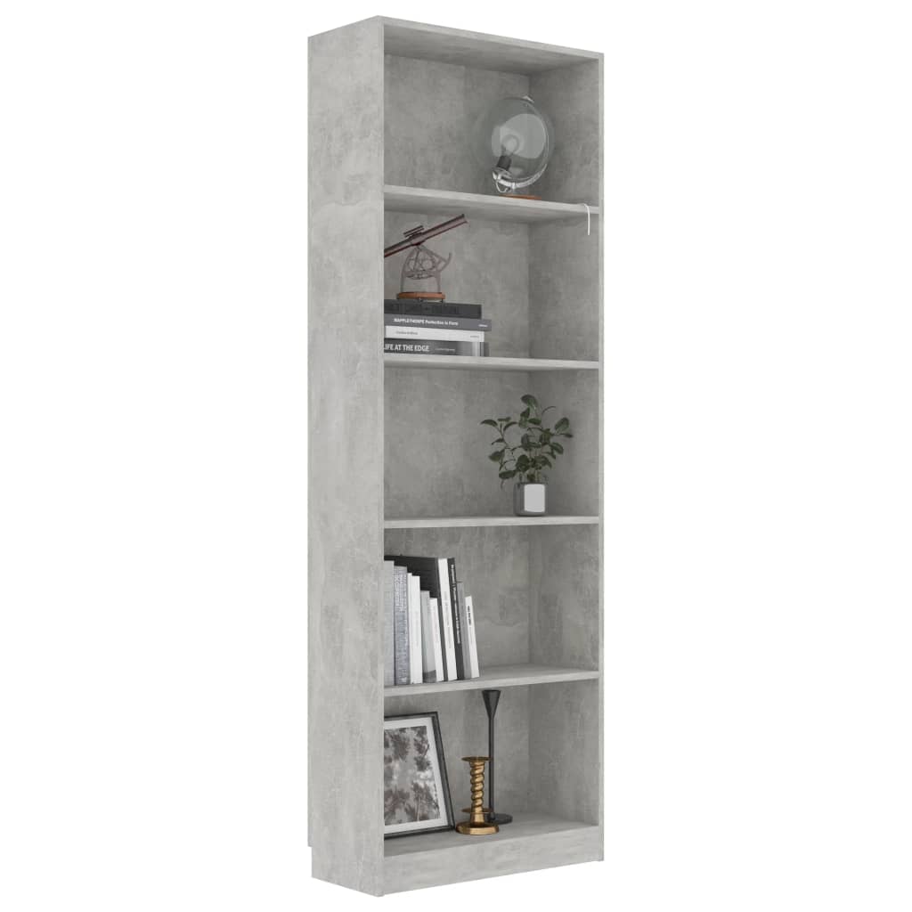 Bookcase with 5 shelves, concrete grey, 60x24x175 cm, chipboard