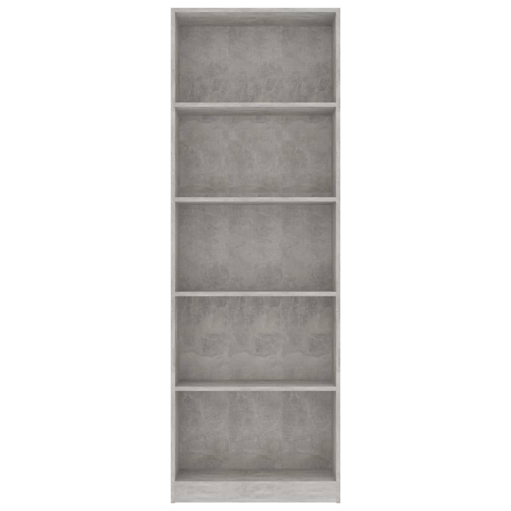 Bookcase with 5 shelves, concrete grey, 60x24x175 cm, chipboard