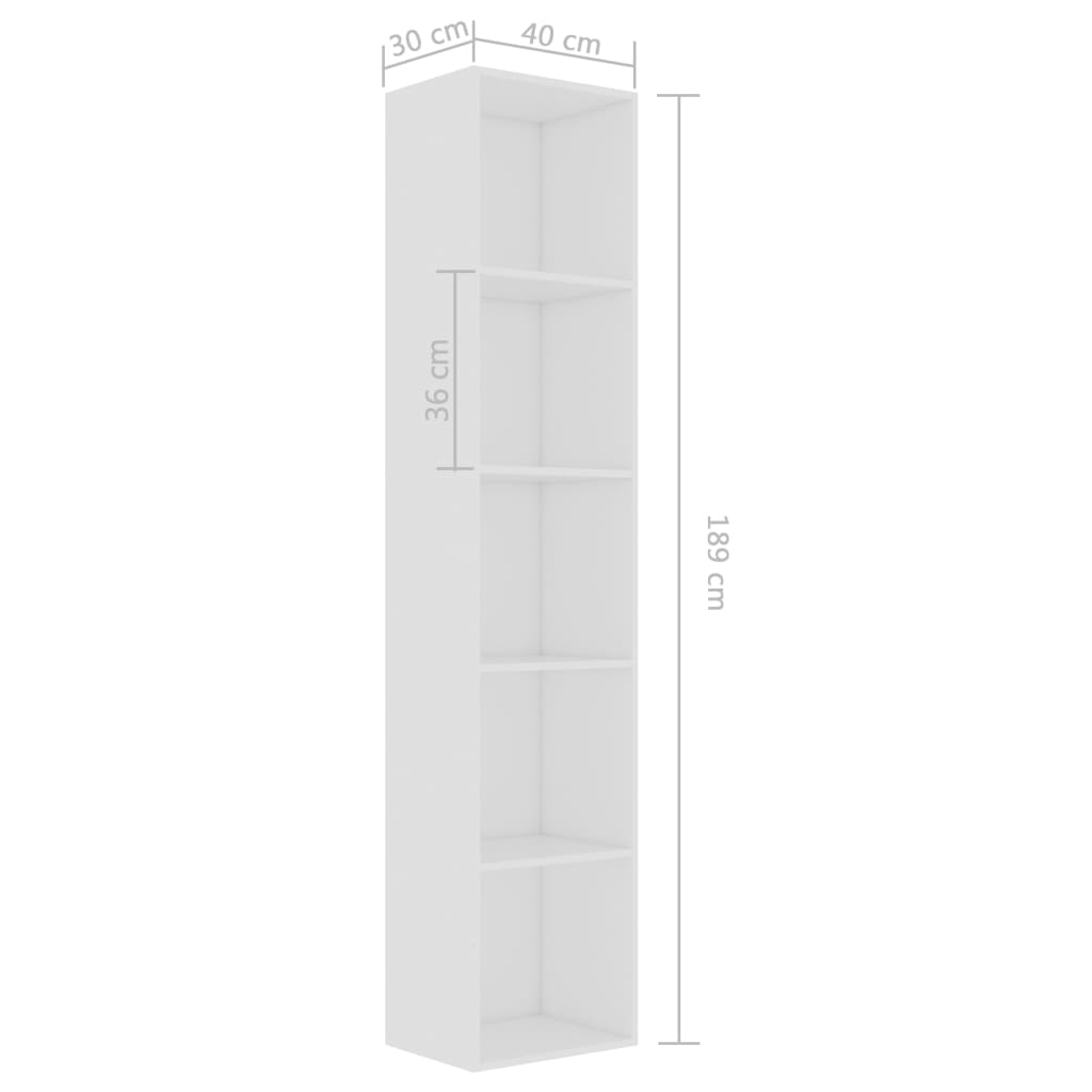 Bibliotecă, alb, 40x30x189 cm, lemn prelucrat