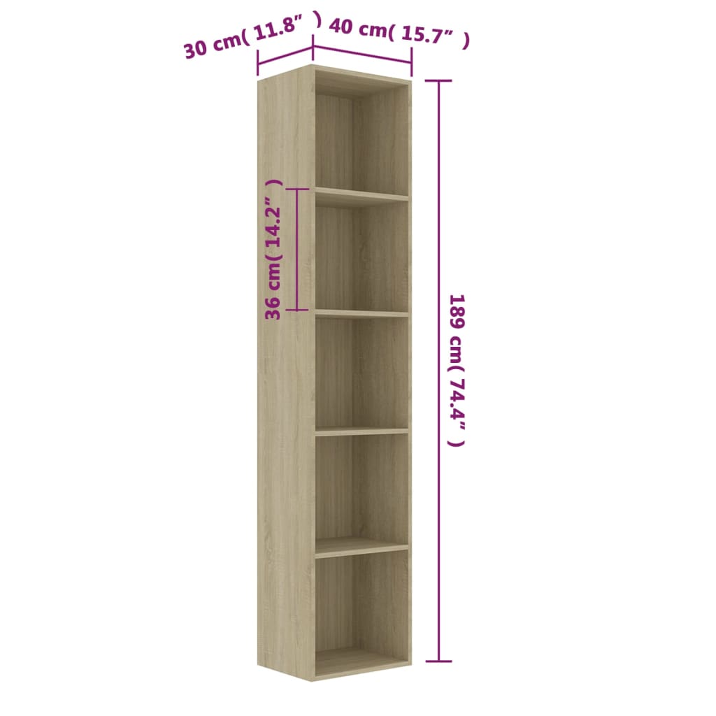 Bibliotecă, stejar sonoma, 40x30x189 cm, lemn prelucrat