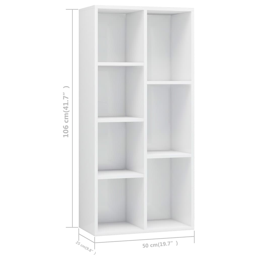 Bibliotecă, alb extralucios, 50 x 25 x 106 cm, lemn prelucrat
