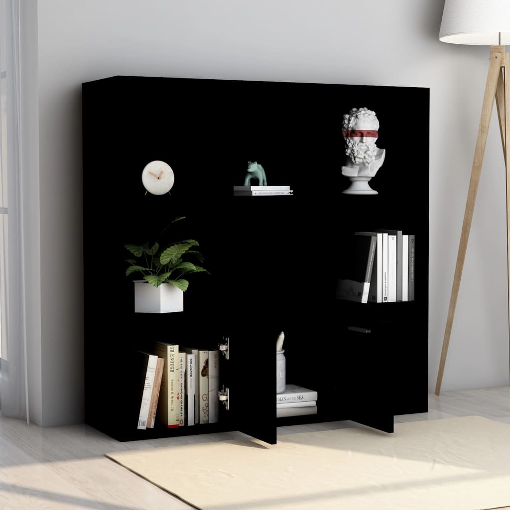 Bibliotecă, negru, 98 x 30 x 98 cm, lemn prelucrat