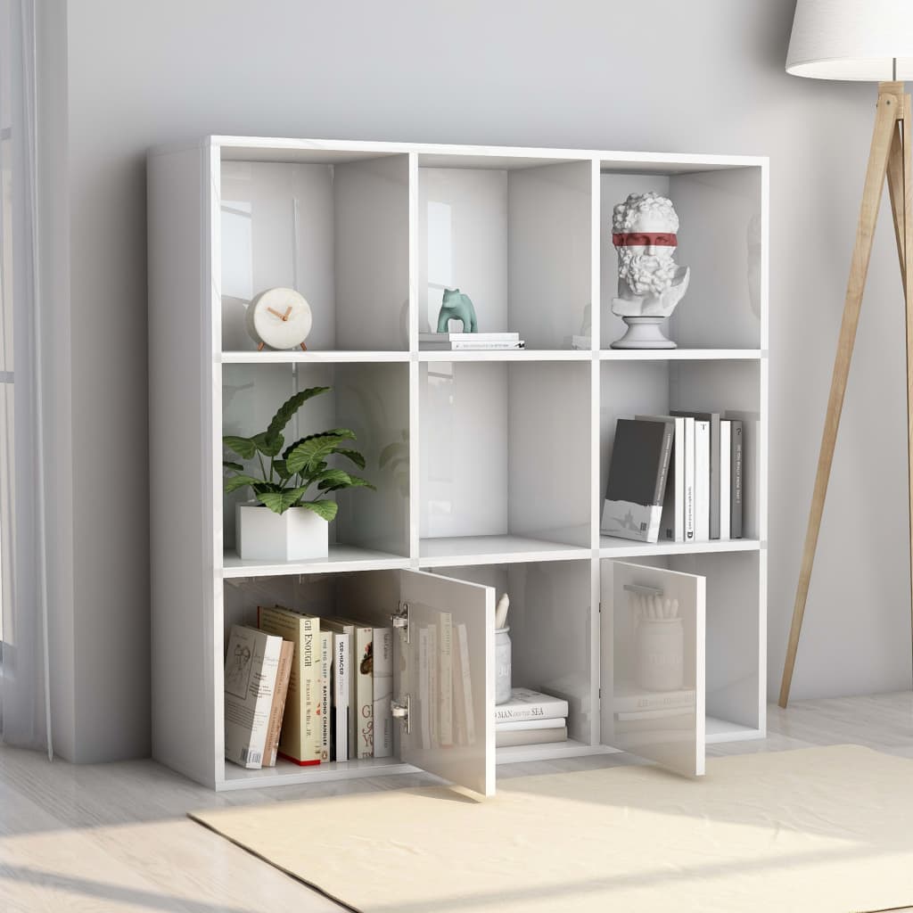 Bibliotecă, alb extralucios, 98 x 30 x 98 cm, lemn prelucrat