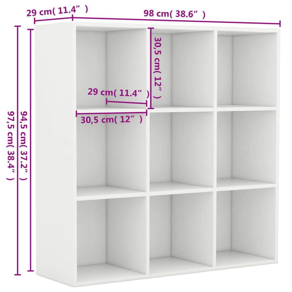 Bookcase, white, 98 x 30 x 98 cm, chipboard