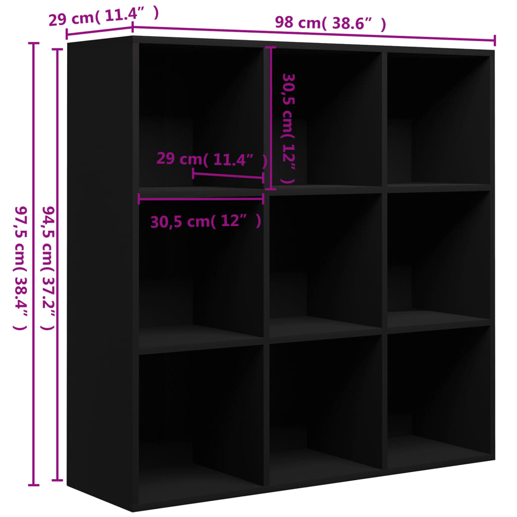 Bibliotecă, negru, 98x29x97,5 cm, lemn prelucrat