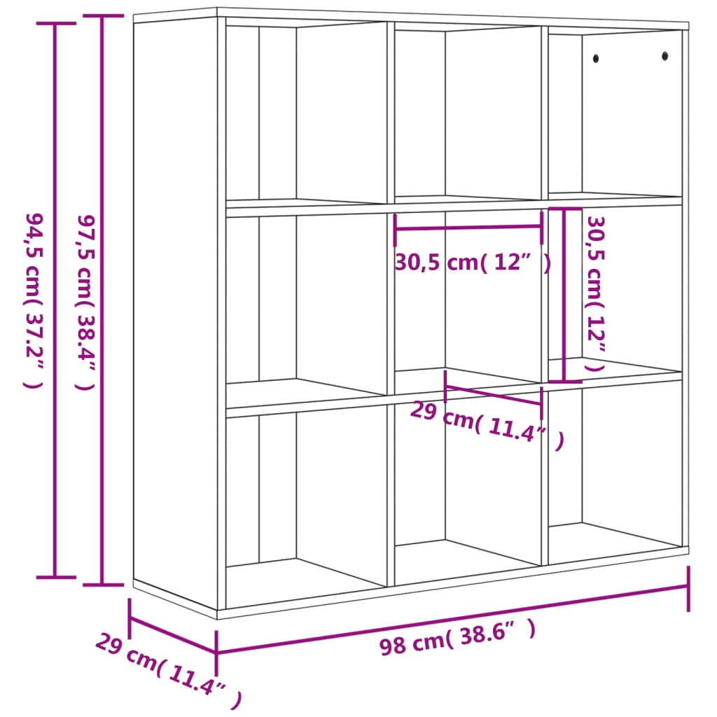 Bibliotecă, gri beton, 98x29x97,5 cm, lemn prelucrat