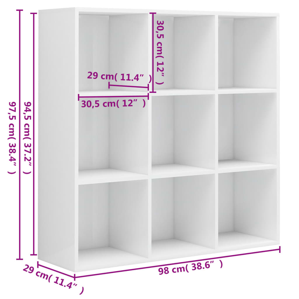 Bibliotecă, alb extralucios, 98x29x97,5 cm, lemn prelucrat