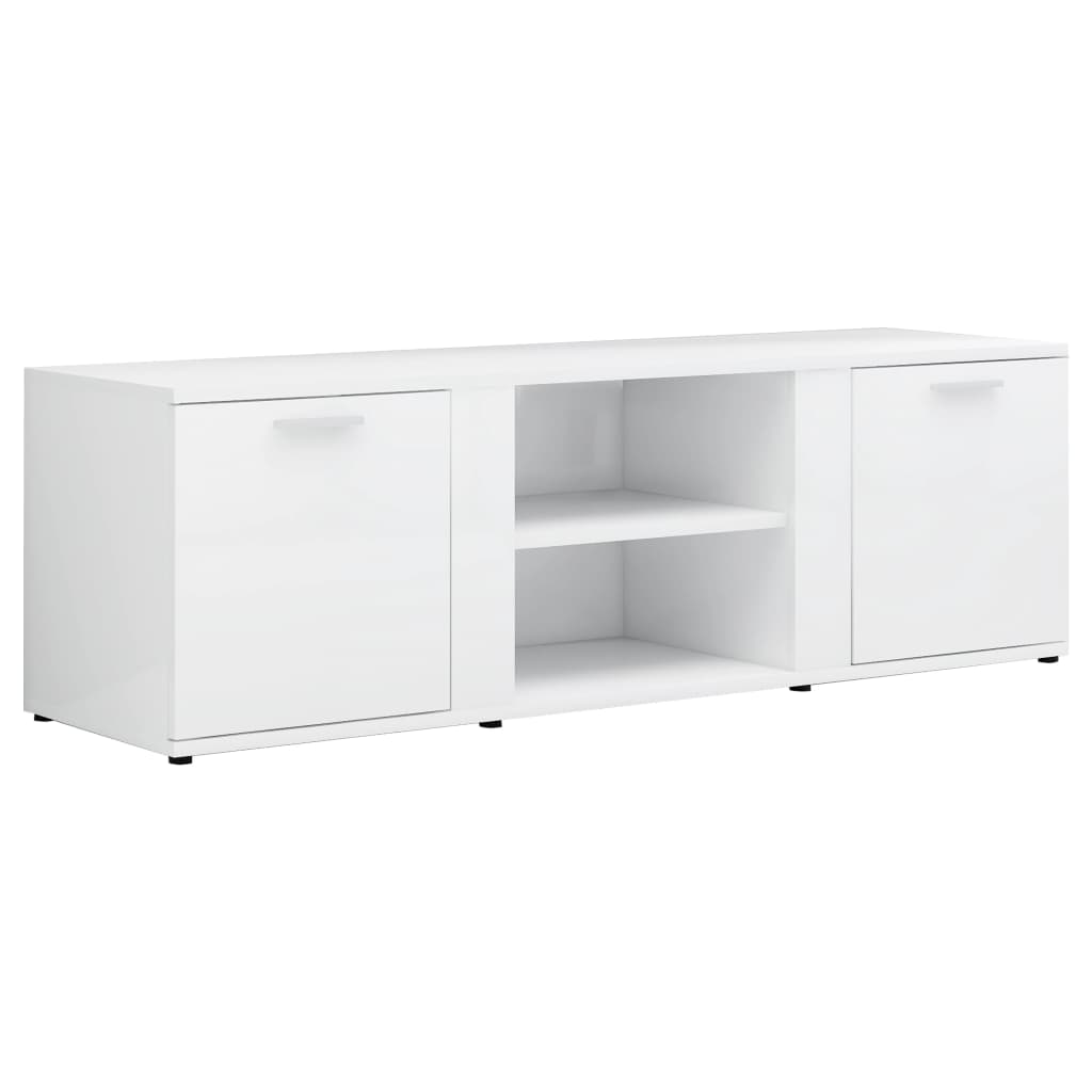Dulap TV, alb extralucios, 120x34x37 cm, lemn prelucrat