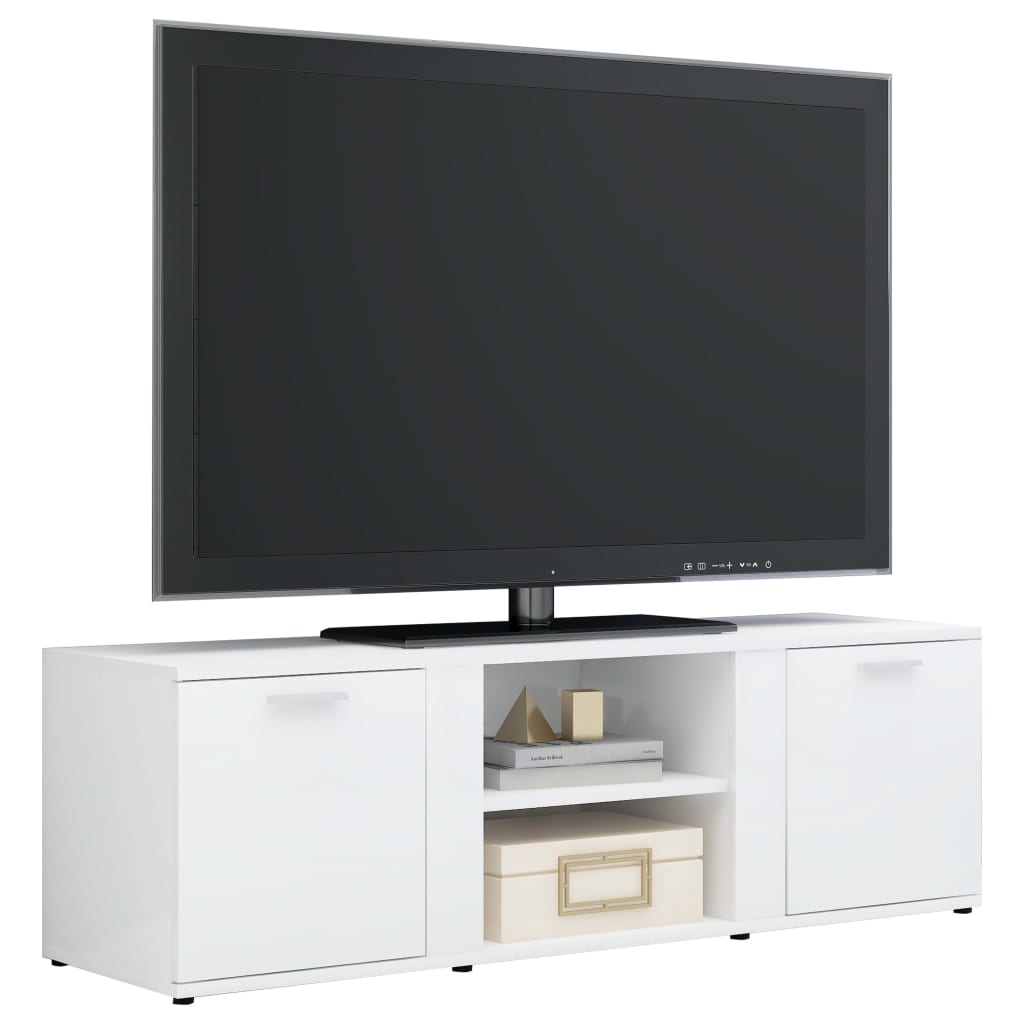 Dulap TV, alb extralucios, 120x34x37 cm, lemn prelucrat