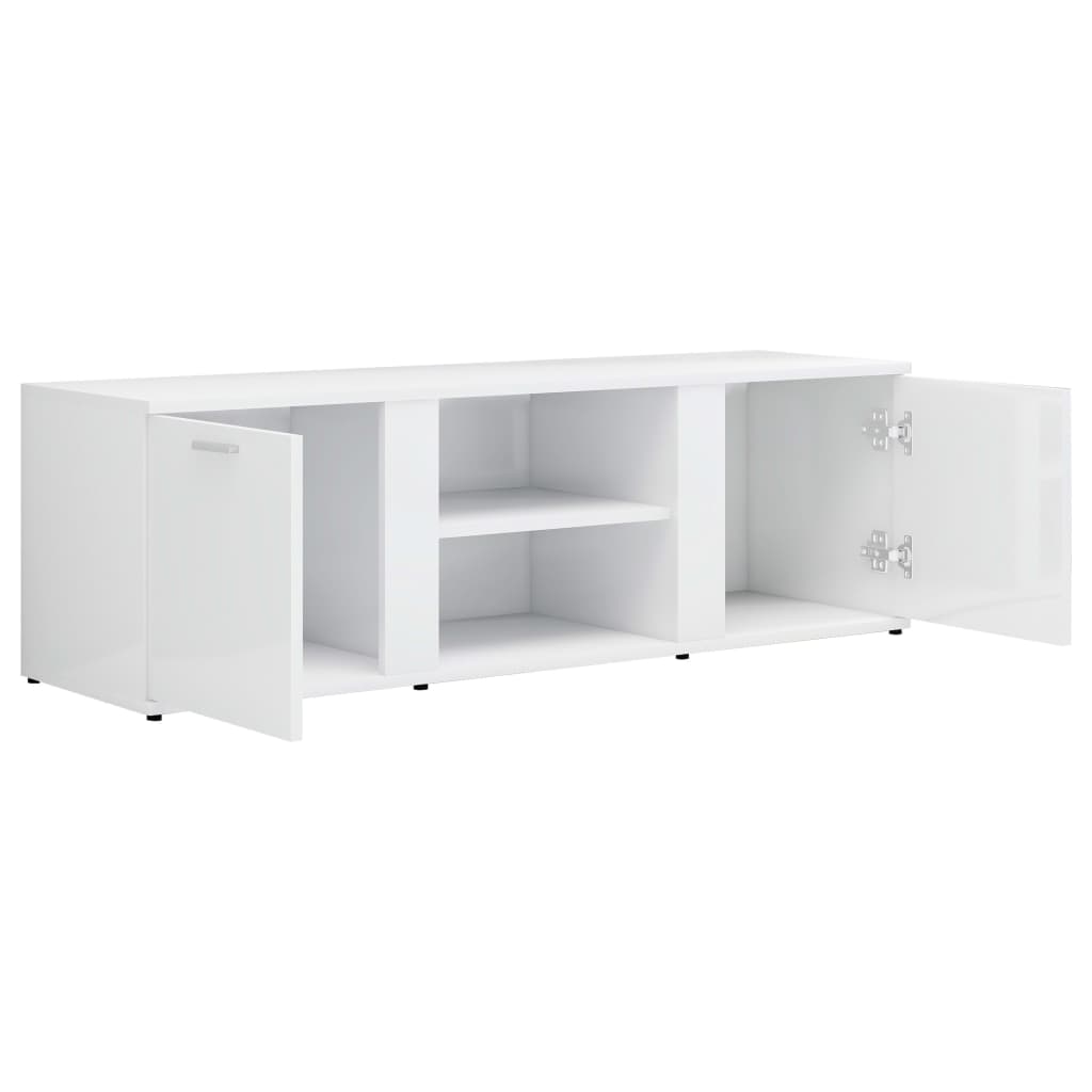 Dulap TV, alb extralucios, 120x34x37 cm, lemn prelucrat