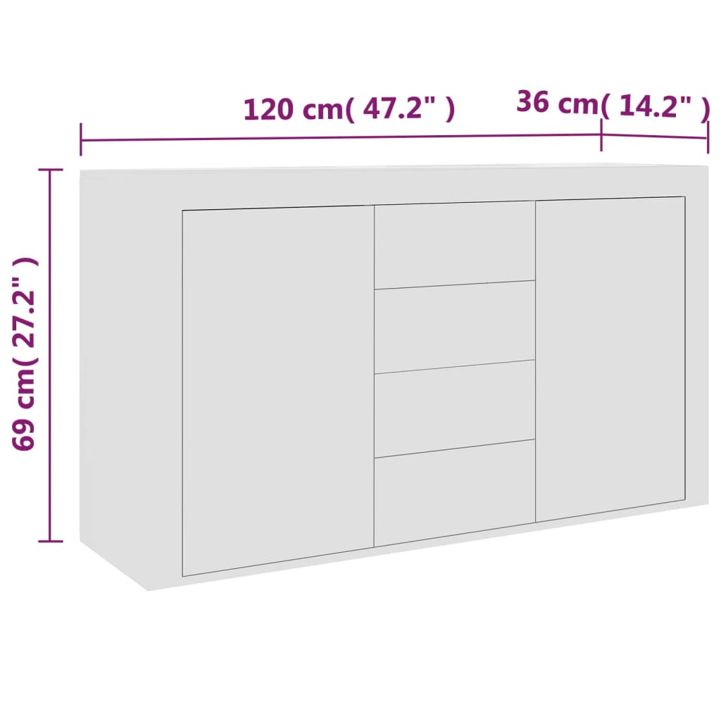 Sideboard, white, 120 x 36 x 69 cm, chipboard