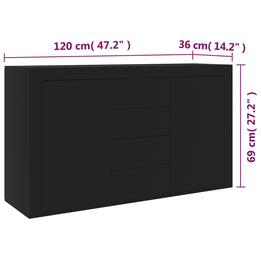 Dulap, negru, 120x36x69 cm, lemn prelucrat