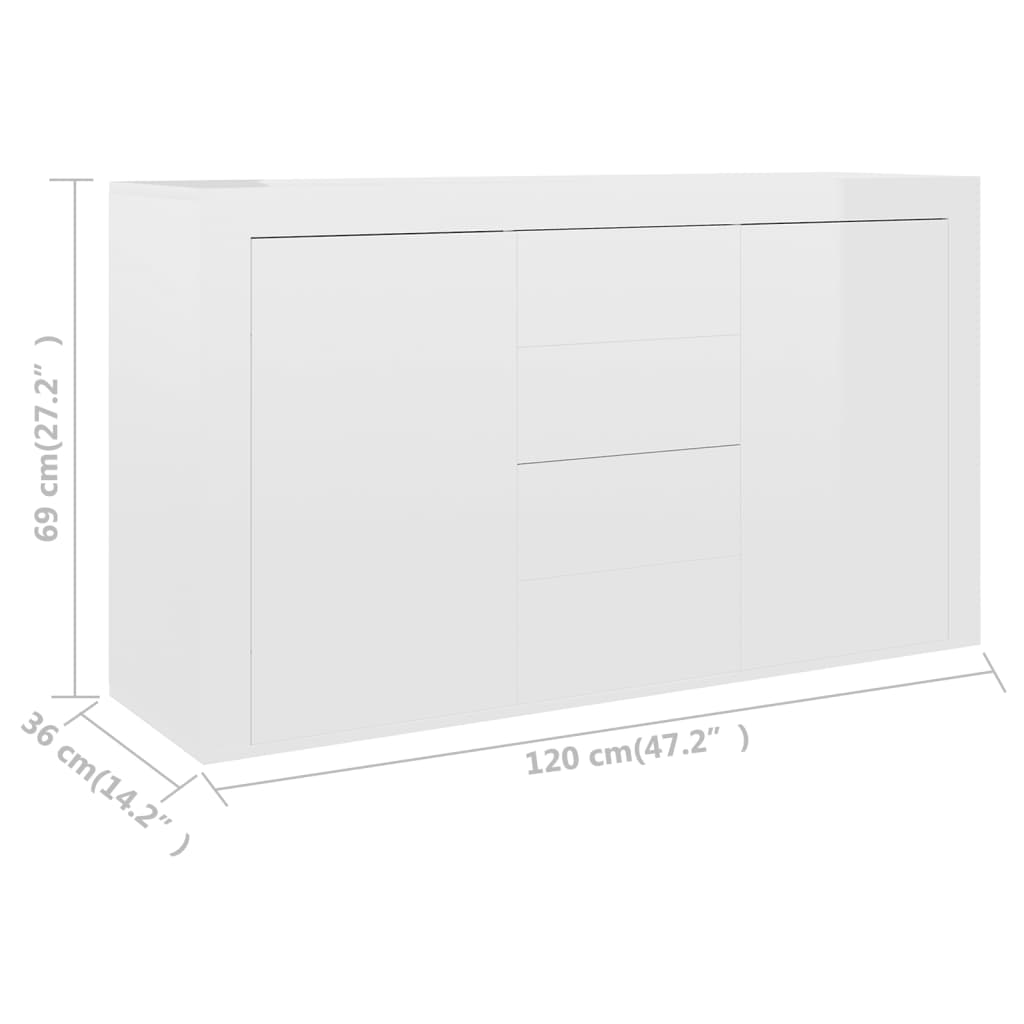 Sideboard, extra-glossy white, 120 x 36 x 69 cm, chipboard