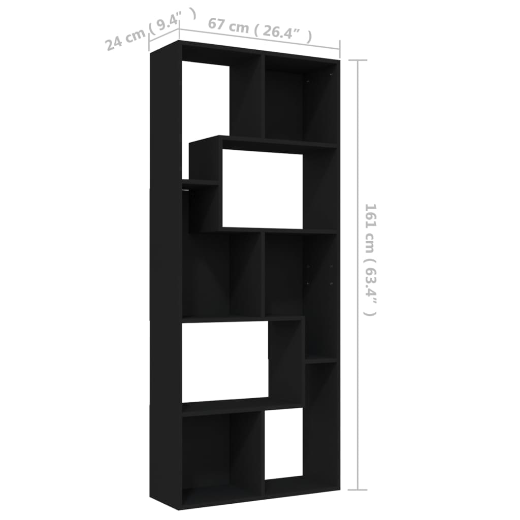 Bibliotecă, negru, 67 x 24 x 161 cm, lemn prelucrat
