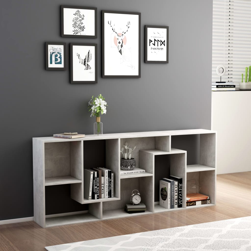 Bibliotecă, gri beton, 67x24x161 cm, lemn prelucrat