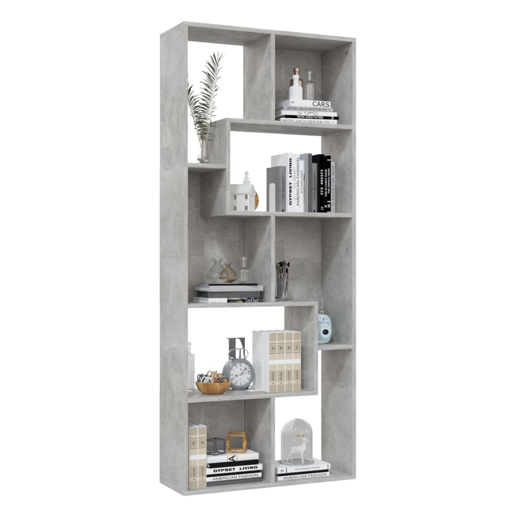 Bibliotecă, gri beton, 67x24x161 cm, lemn prelucrat
