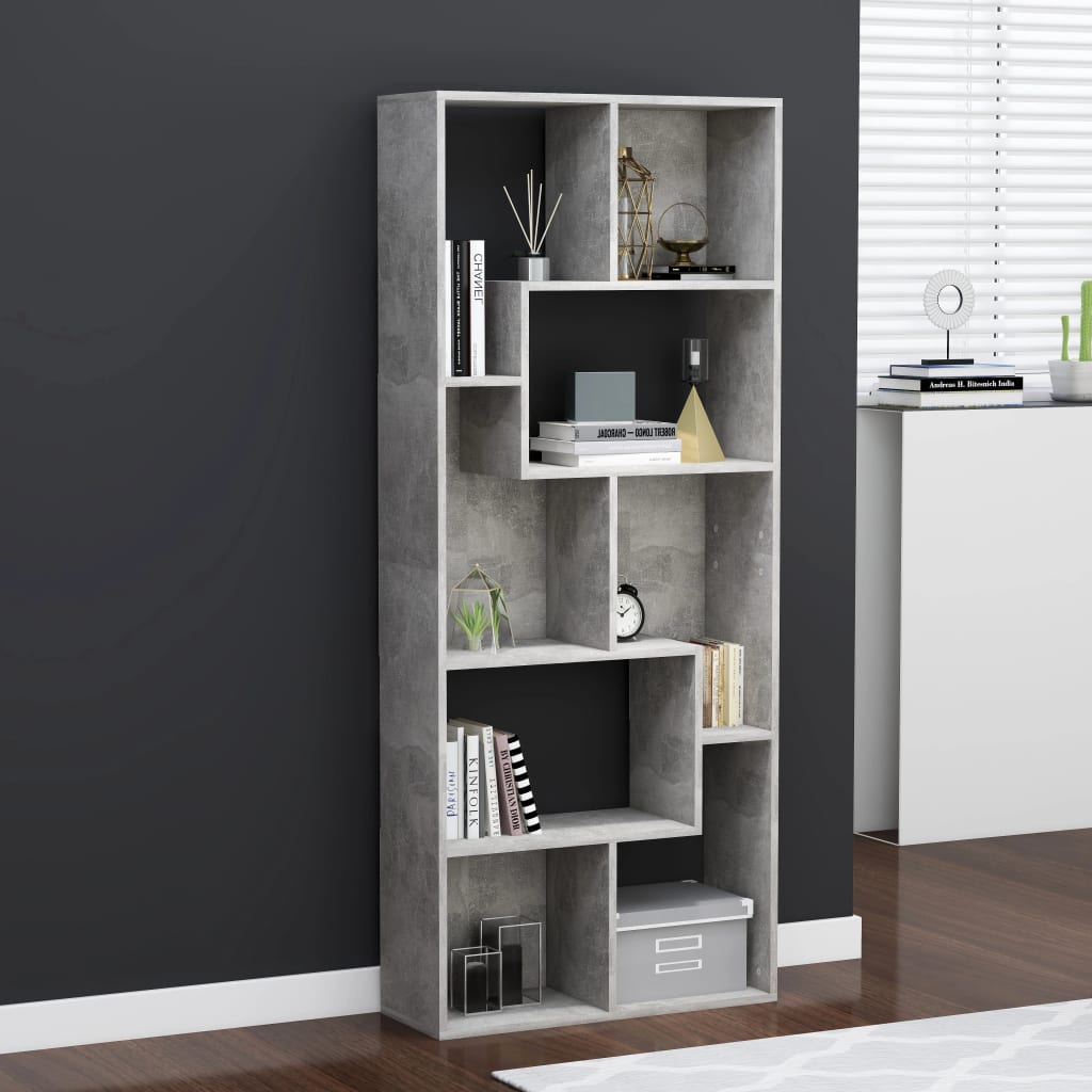 Bibliotecă, gri beton, 67x24x161 cm, lemn prelucrat