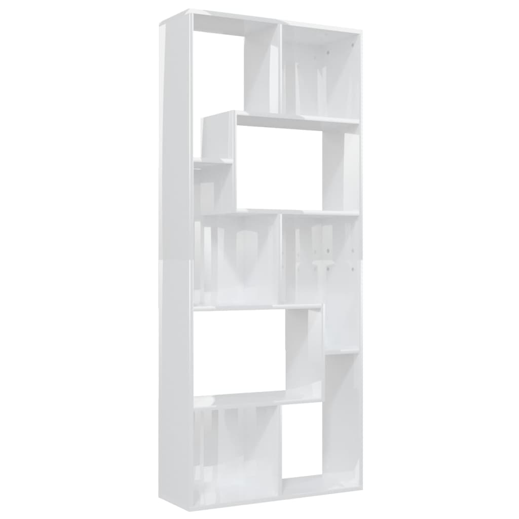 Bibliotecă, alb extralucios, 67 x 24 x 161 cm, lemn prelucrat