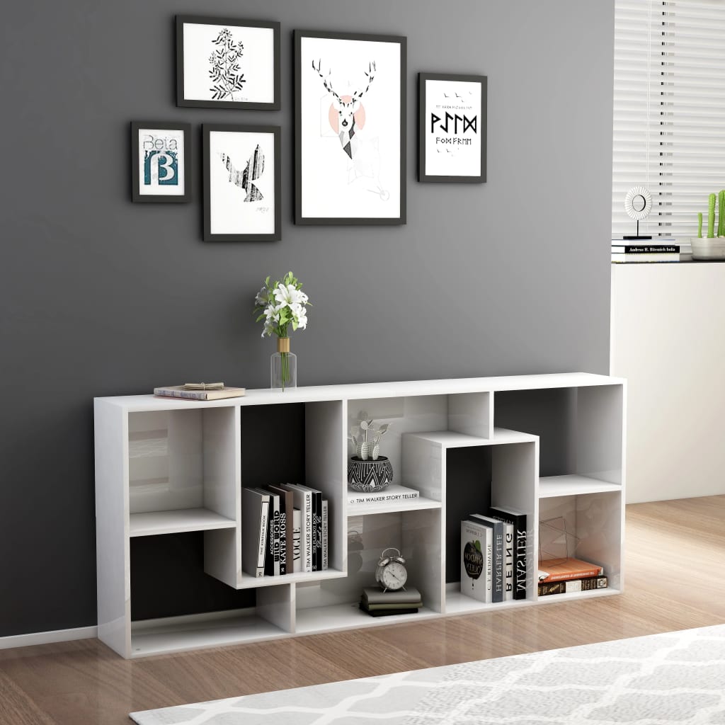 Bibliotecă, alb extralucios, 67 x 24 x 161 cm, lemn prelucrat