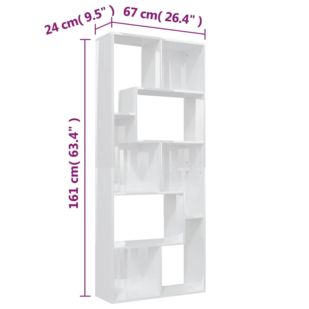 Bibliotecă, alb extralucios, 67 x 24 x 161 cm, lemn prelucrat
