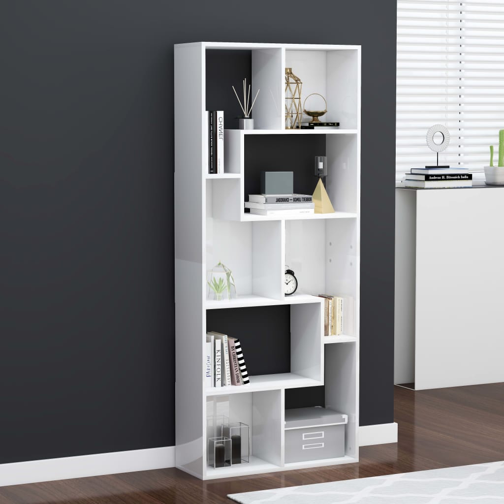 Bibliotecă, alb extralucios, 67 x 24 x 161 cm, lemn prelucrat