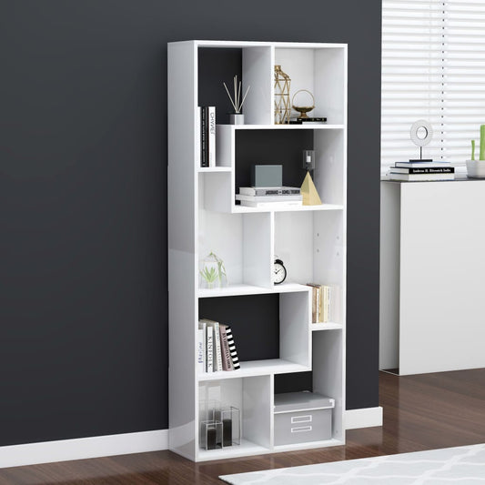 Bibliotecă, alb extralucios, 67 x 24 x 161 cm, lemn prelucrat