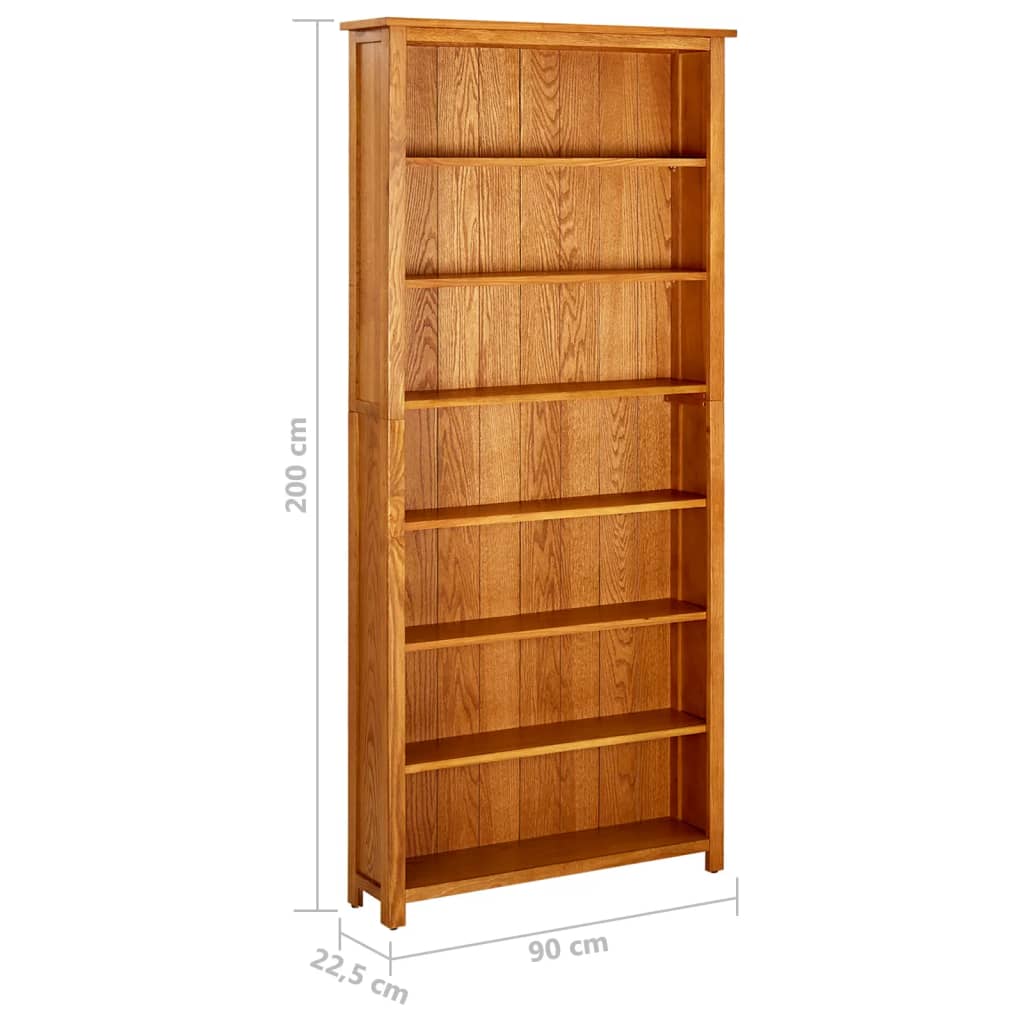 Bibliotecă cu 7 rafturi, 90 x 22,5 x 200 cm, lemn masiv stejar